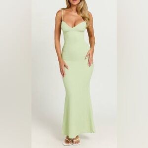 SHOWPO RHAIMA MIDI DRESS - OPEN BACK STRAP DETAIL DRESS IN SAGE